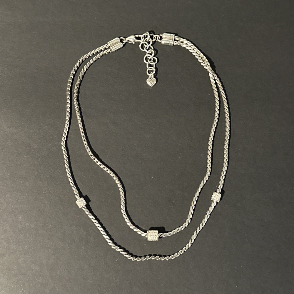 Brighton Meridian Equinox Double Chain Necklace 3 Pave Crystal Stations